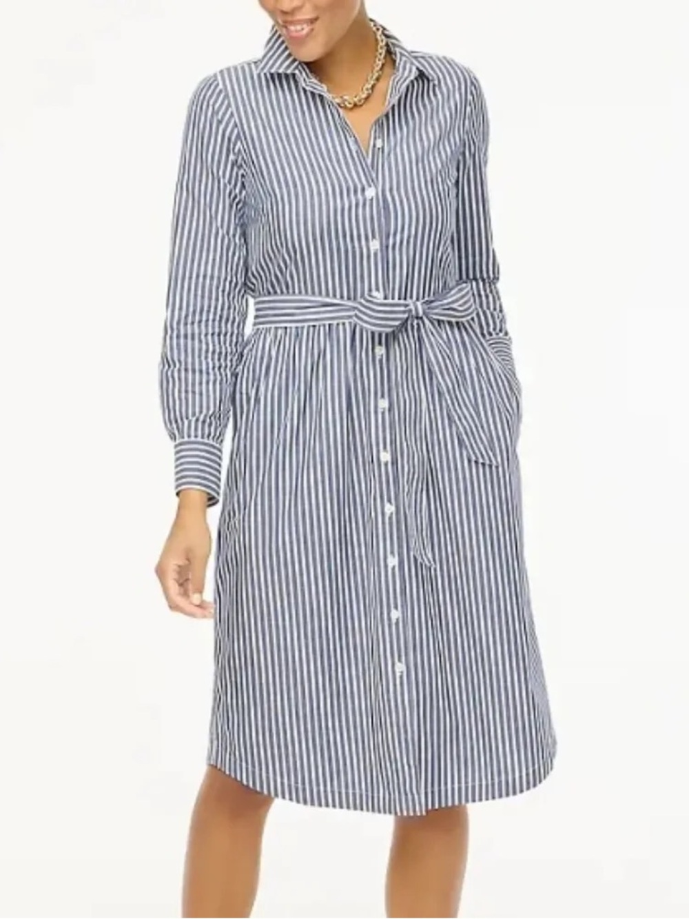 J. Crew Navy and White Striped Button-Front Shirt Dress size 12